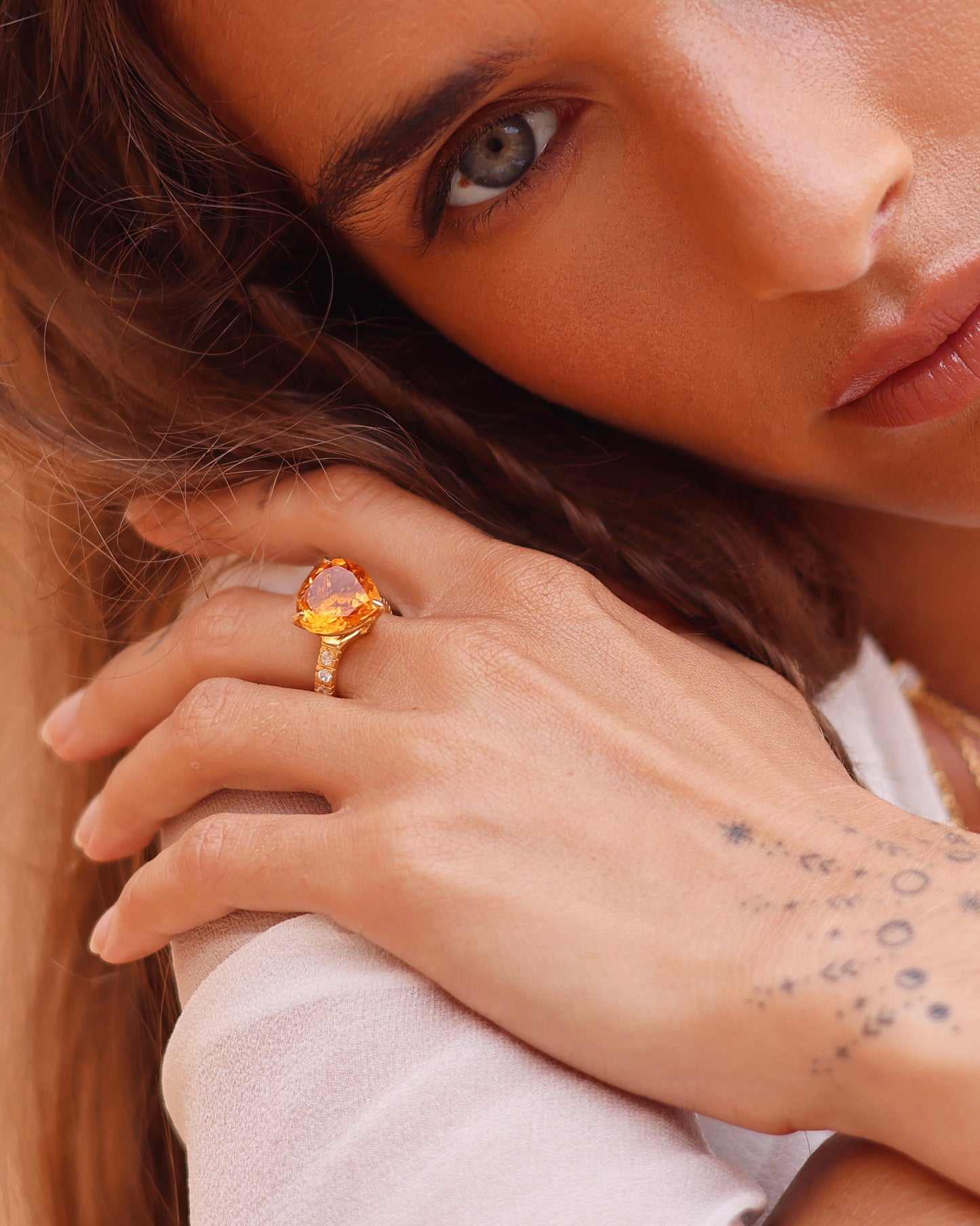 Ring Princess with Citrine Gold plated