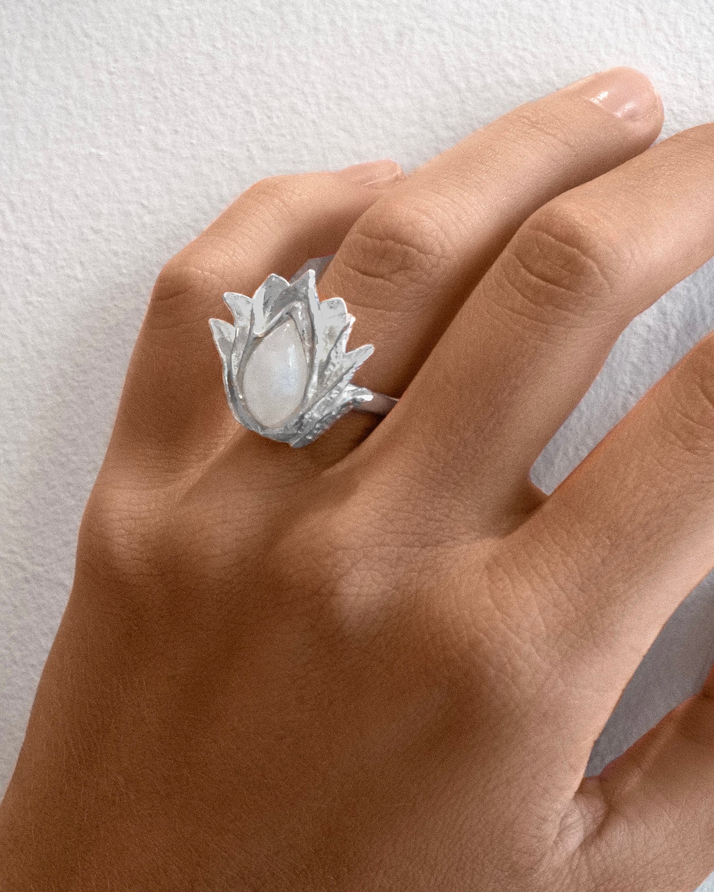 Ring Lotus with Moonstone