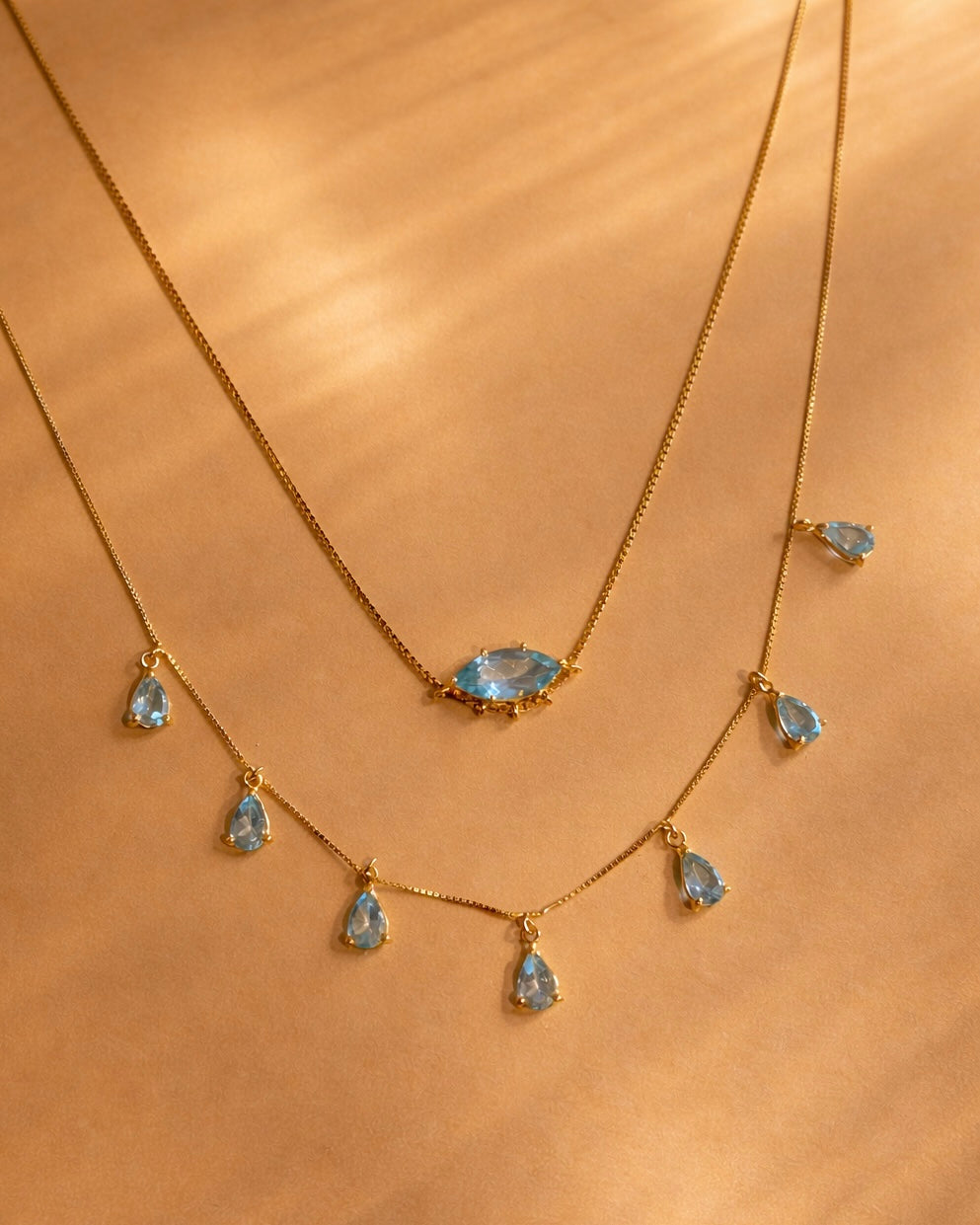 Necklace with Marquise blue topaz gold plated