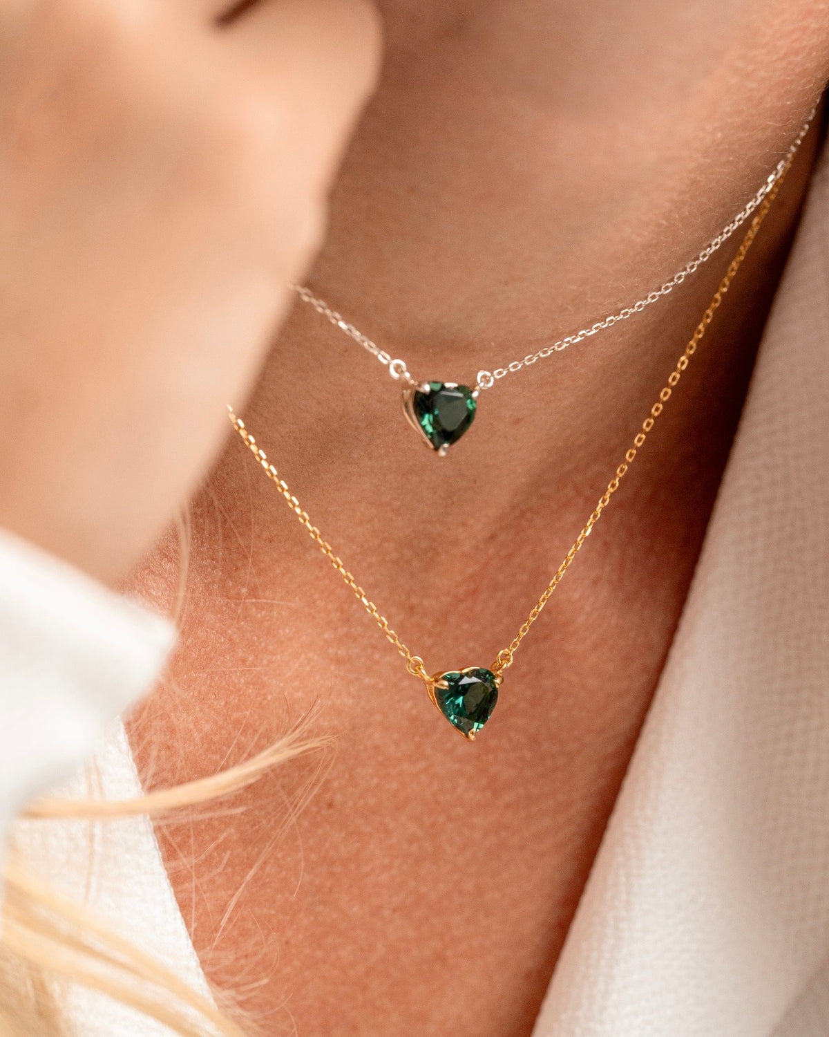 Necklace Heart Green Quartz Silver