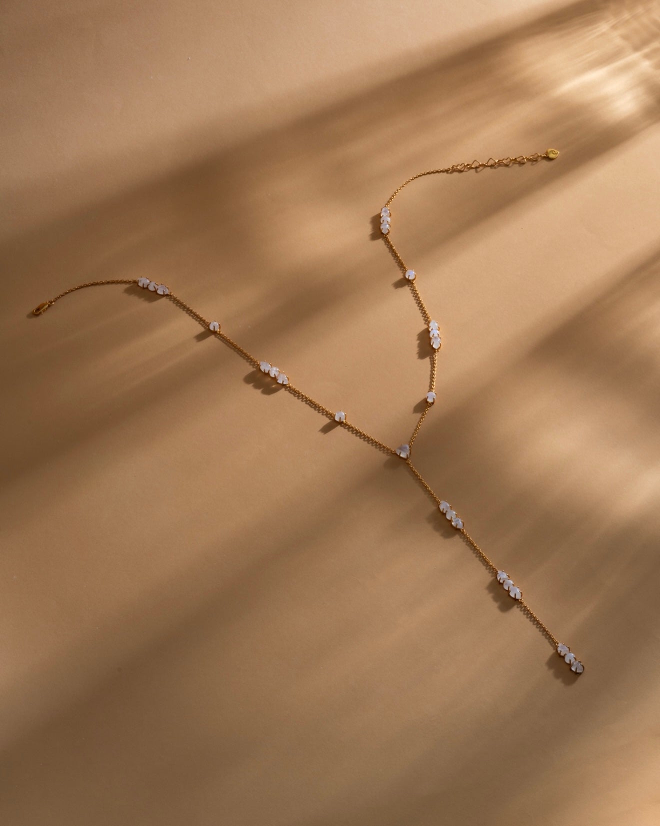 Tie necklace with moonstones