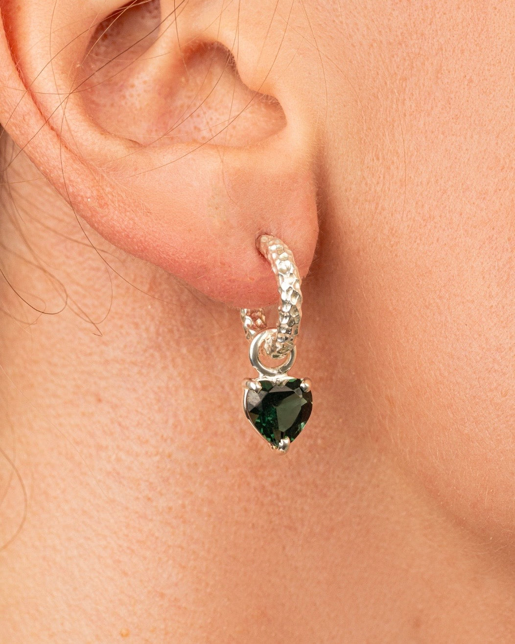 Green Quartz Heart Earrings Silver