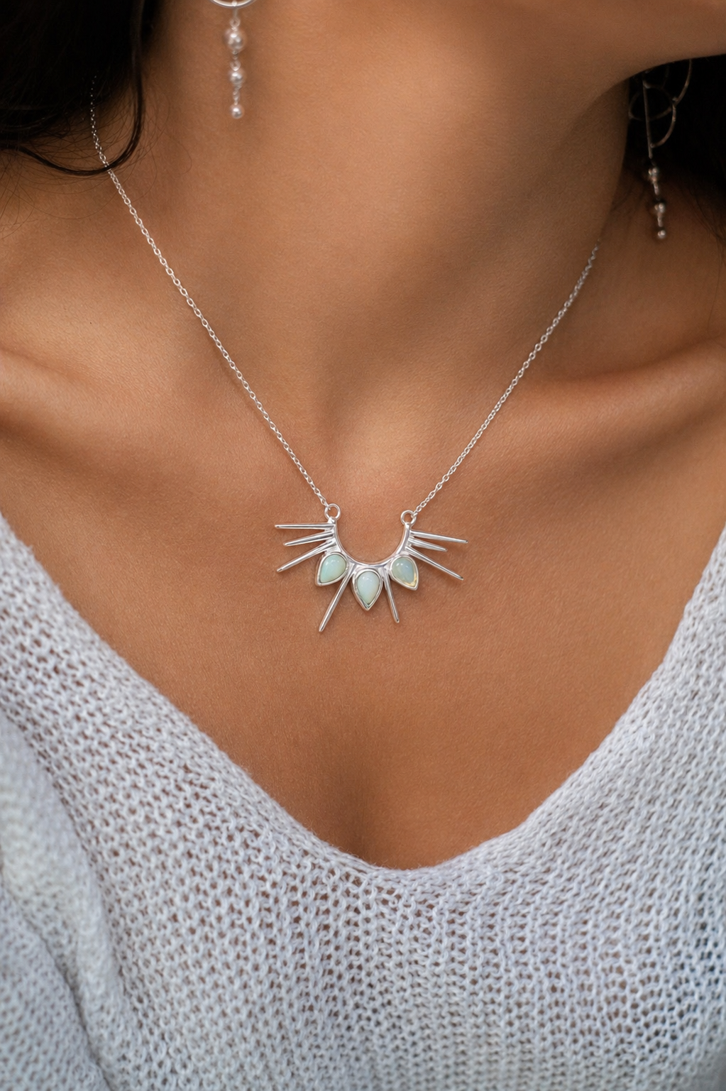 Necklace Half Sun with Opals silver