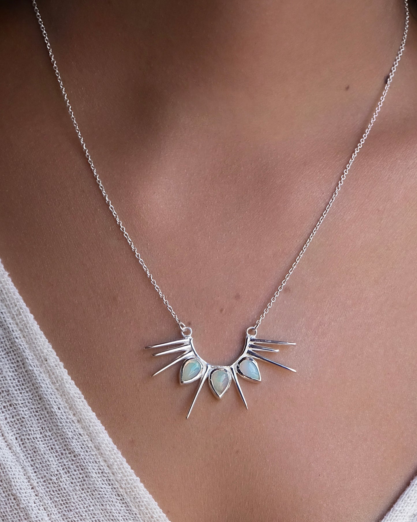 Necklace Half Sun with Opals silver