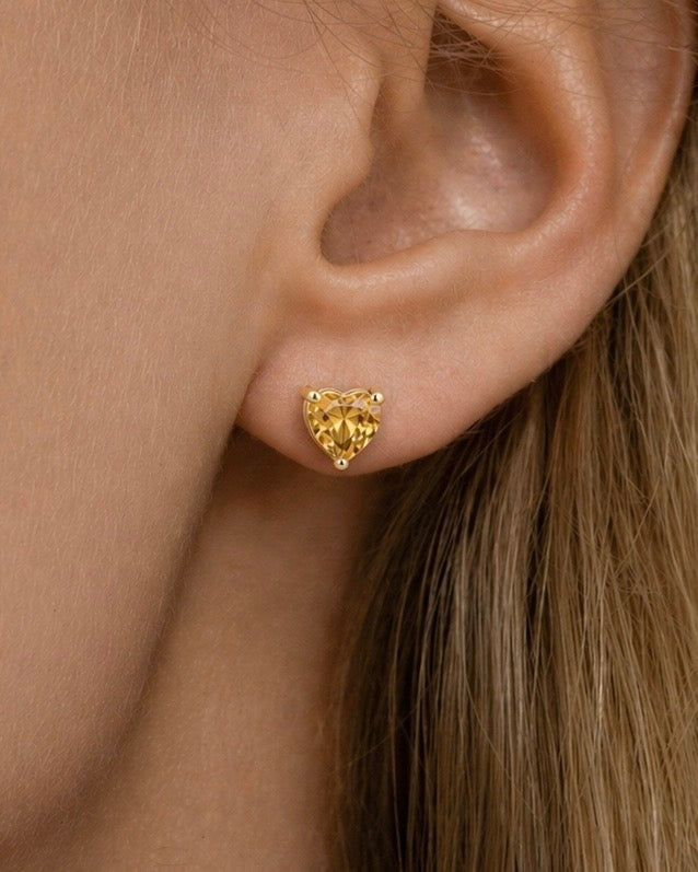 Earrings Hearts with Citrine gold plated