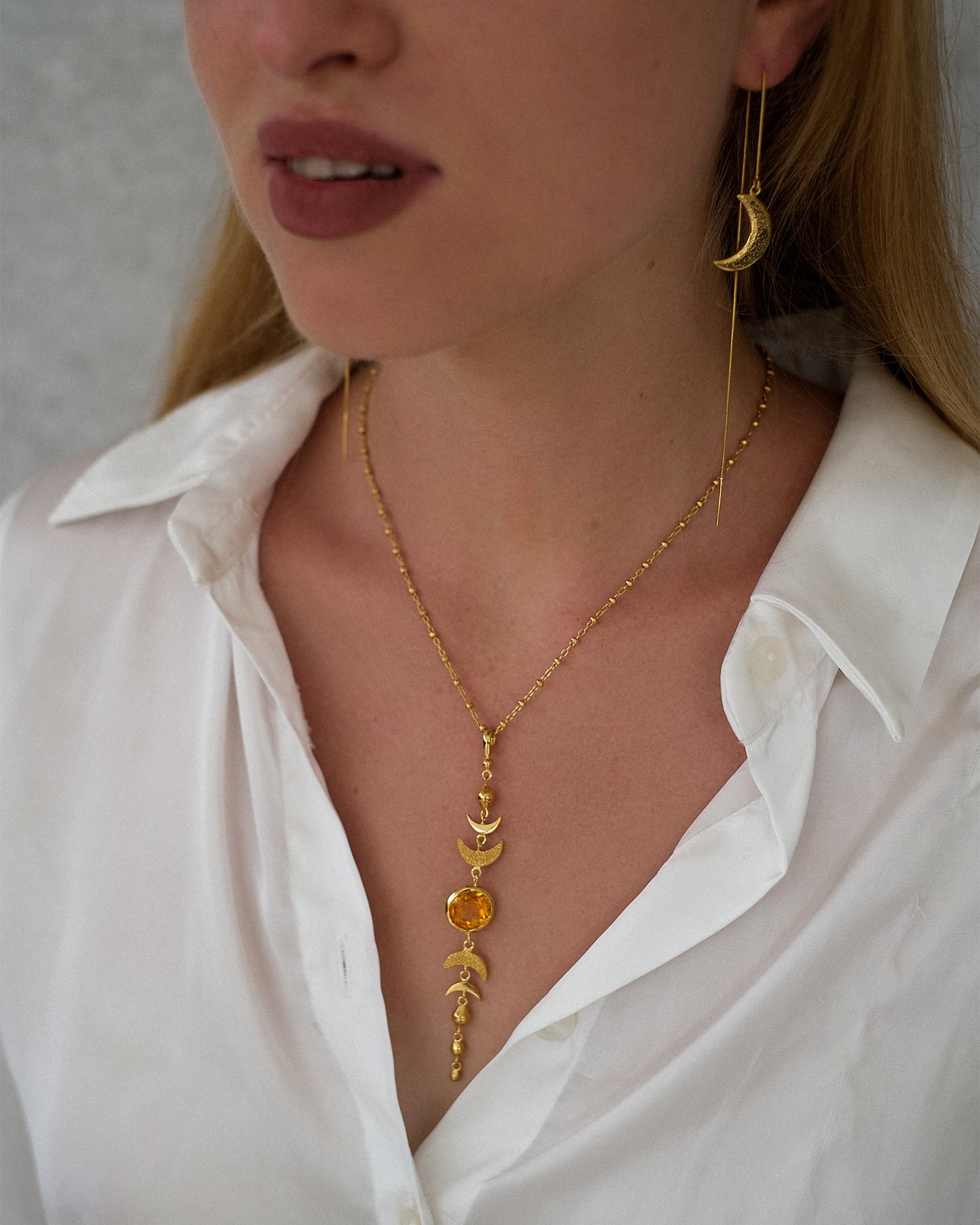 Necklace Moon Phases with Citrine Gold Plated
