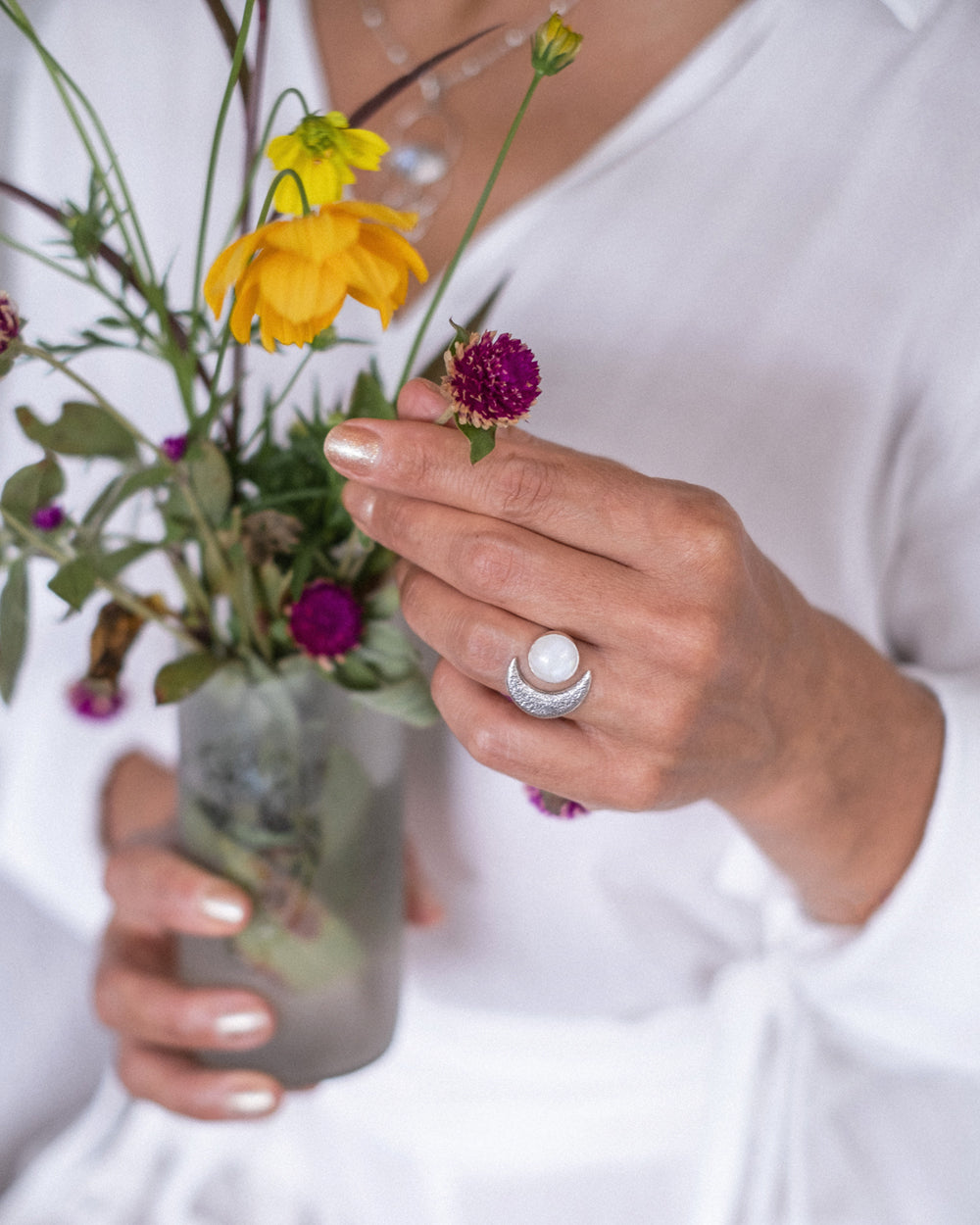 Ring Crescent with Moonstone silver 925