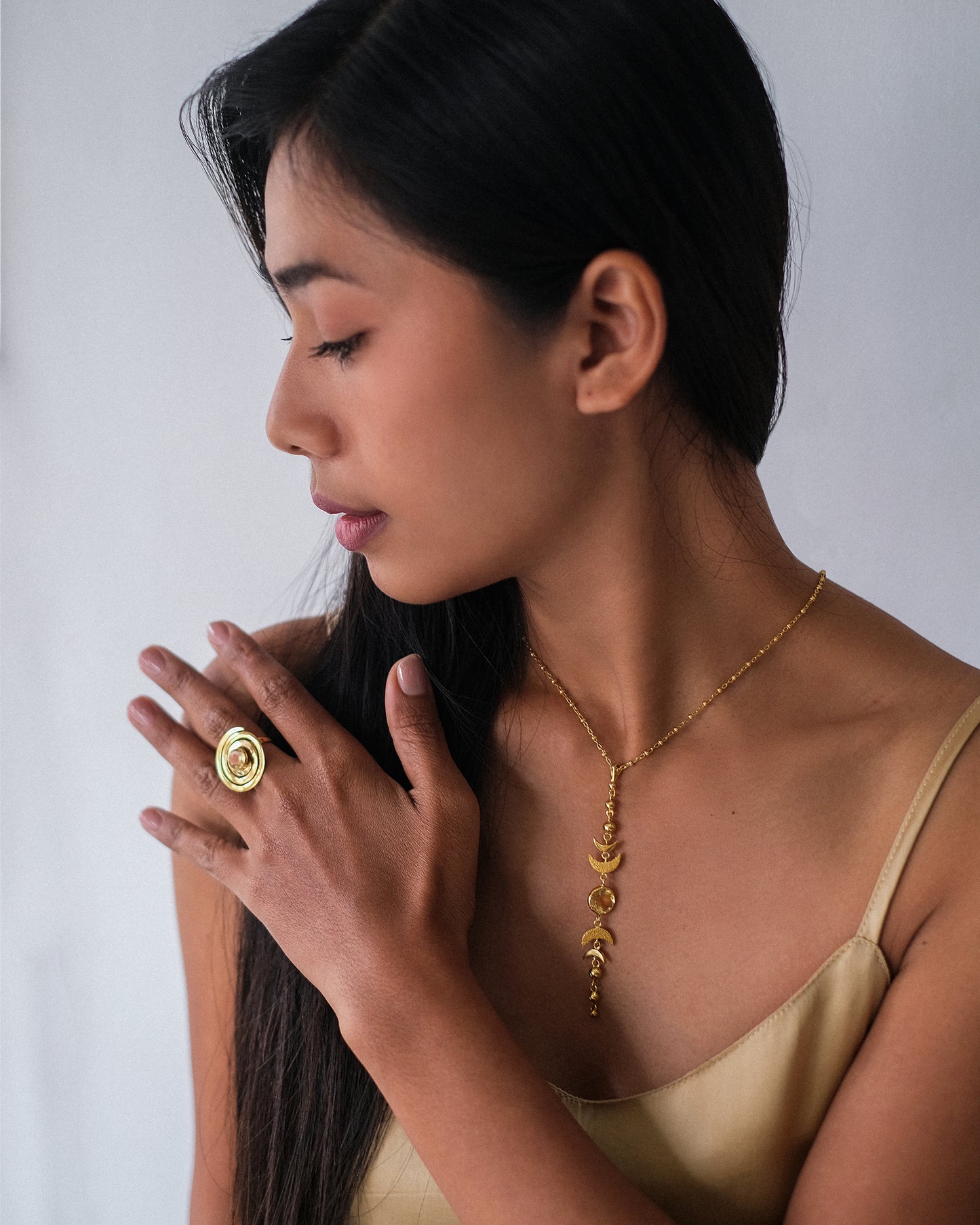 Necklace Moon Phases with Citrine Gold Plated