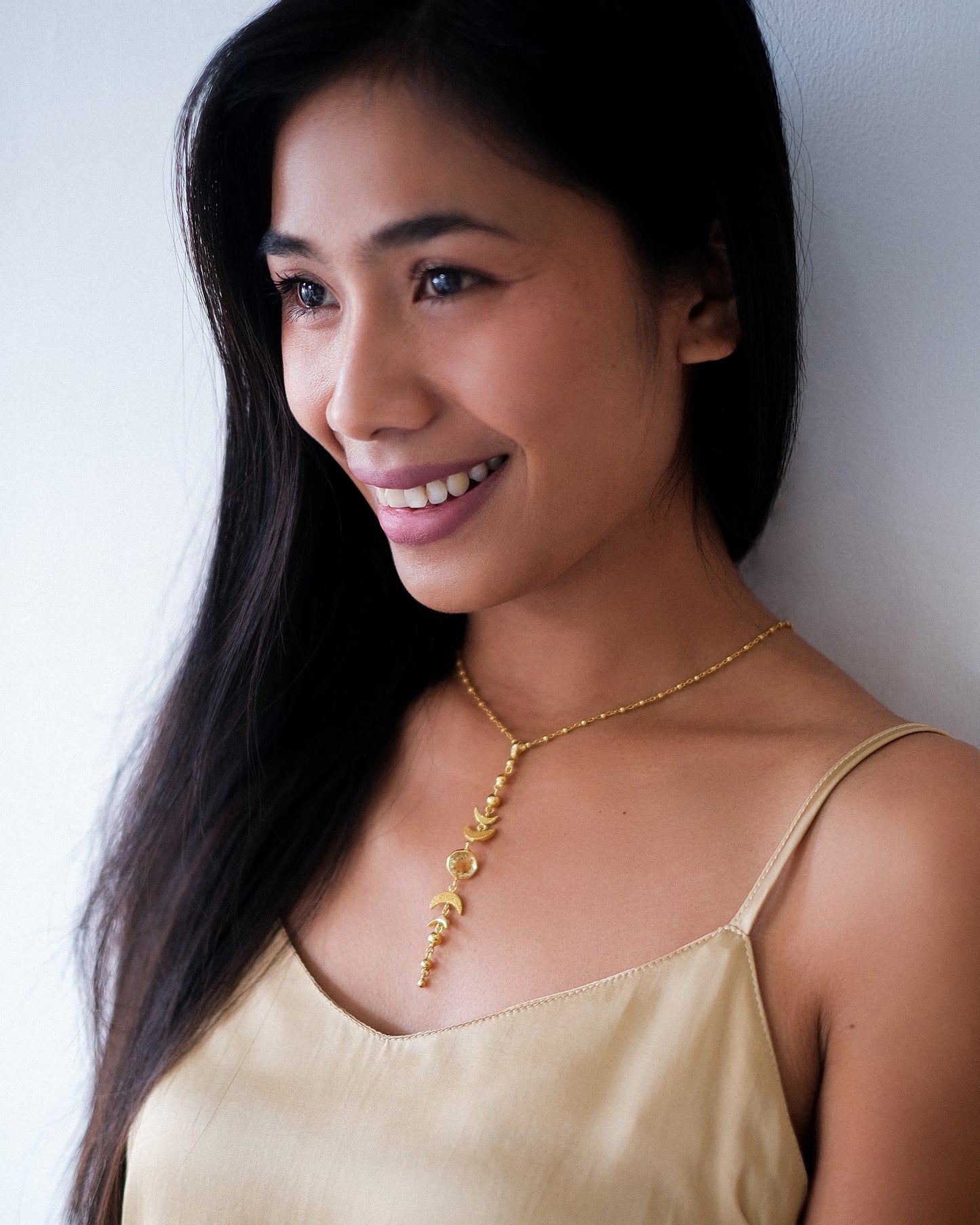 Necklace Moon Phases with Citrine Gold Plated