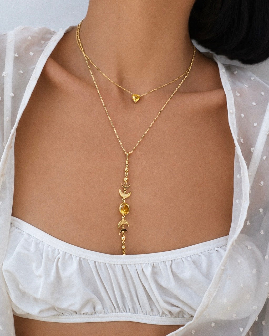 Necklace heart citrine gold plated