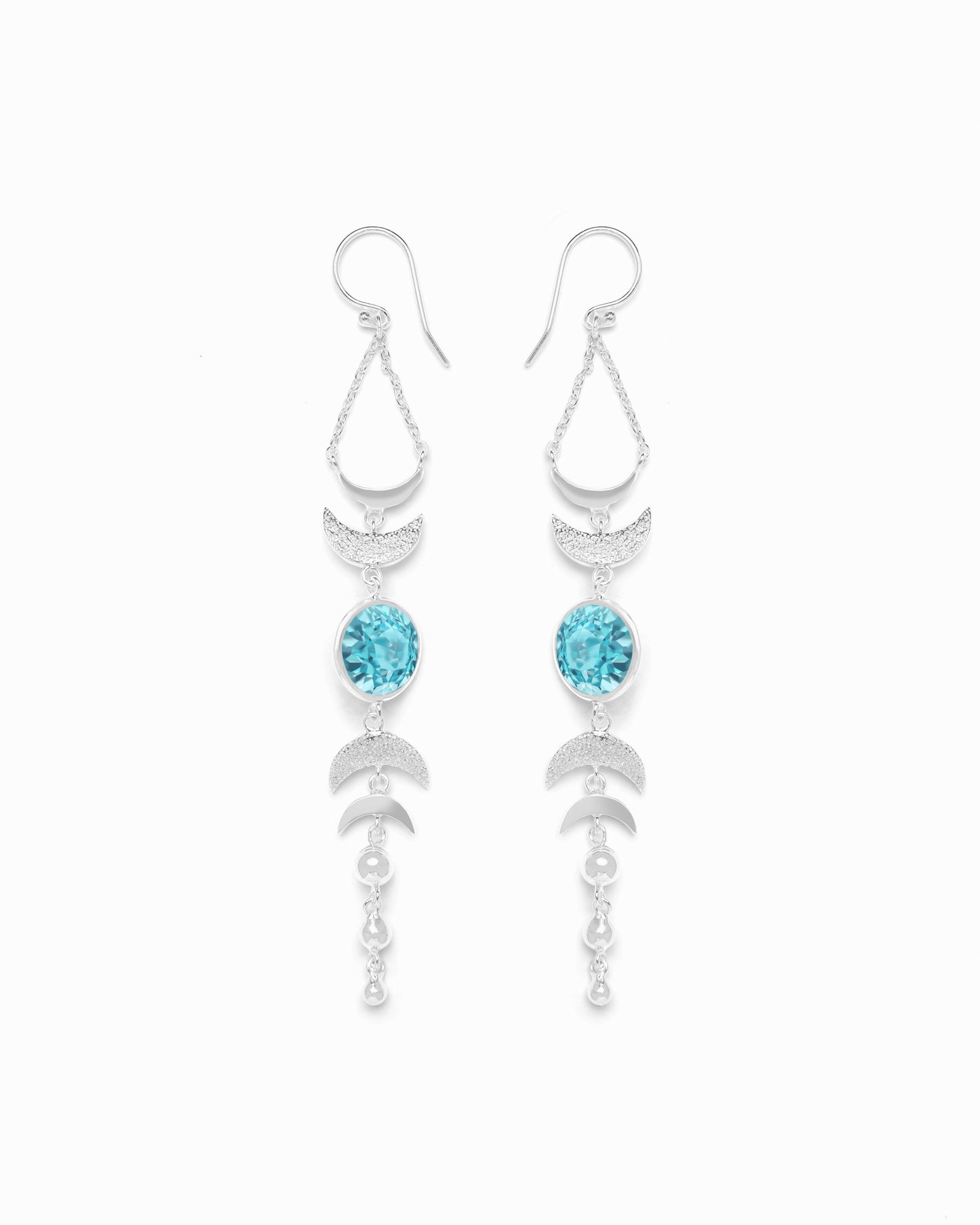 Earrings Moon Phases Blue Topaz