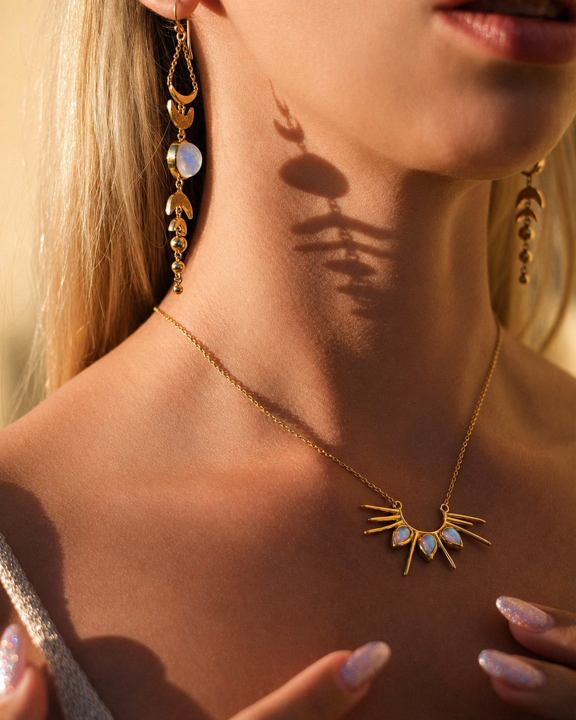 Necklace Half Sun with Opals Gold Plated