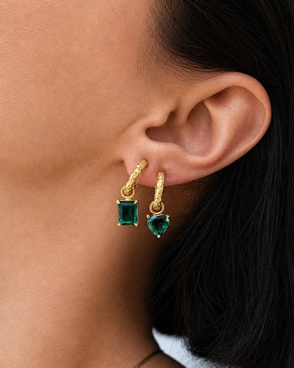 Earrings with green quartz rectangle