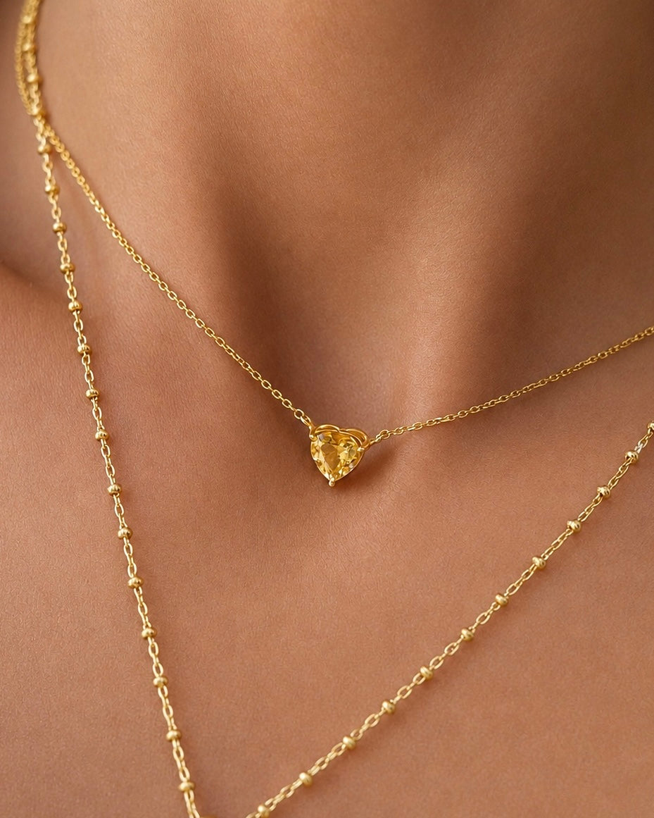 Necklace heart citrine gold plated