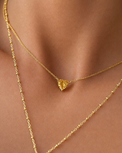 Heart Citrine Necklace Gold Plated, handcrafted jewelry by Celestera in Bali