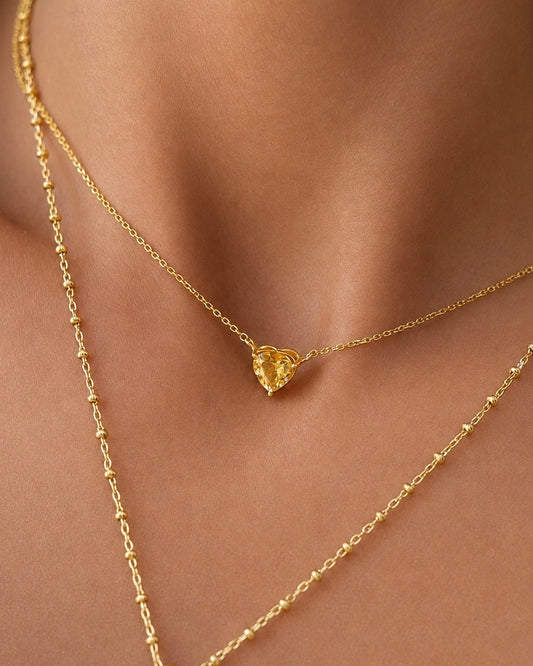 Necklace heart citrine gold plated