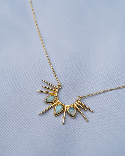 Necklace Half Sun with Opals Gold Plated