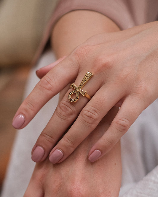 Ring with Ankh gold plated