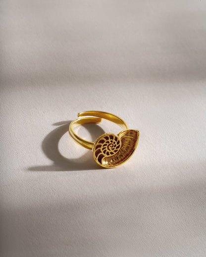 Ring nautilus mini gold plated, handcrafted jewelry by Celestera in Bali