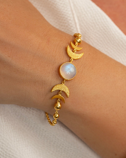 Moon Phases Moonstone Bracelet Gold Plated