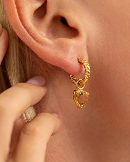 Earrings Hoops with Hearts Citrine Gold