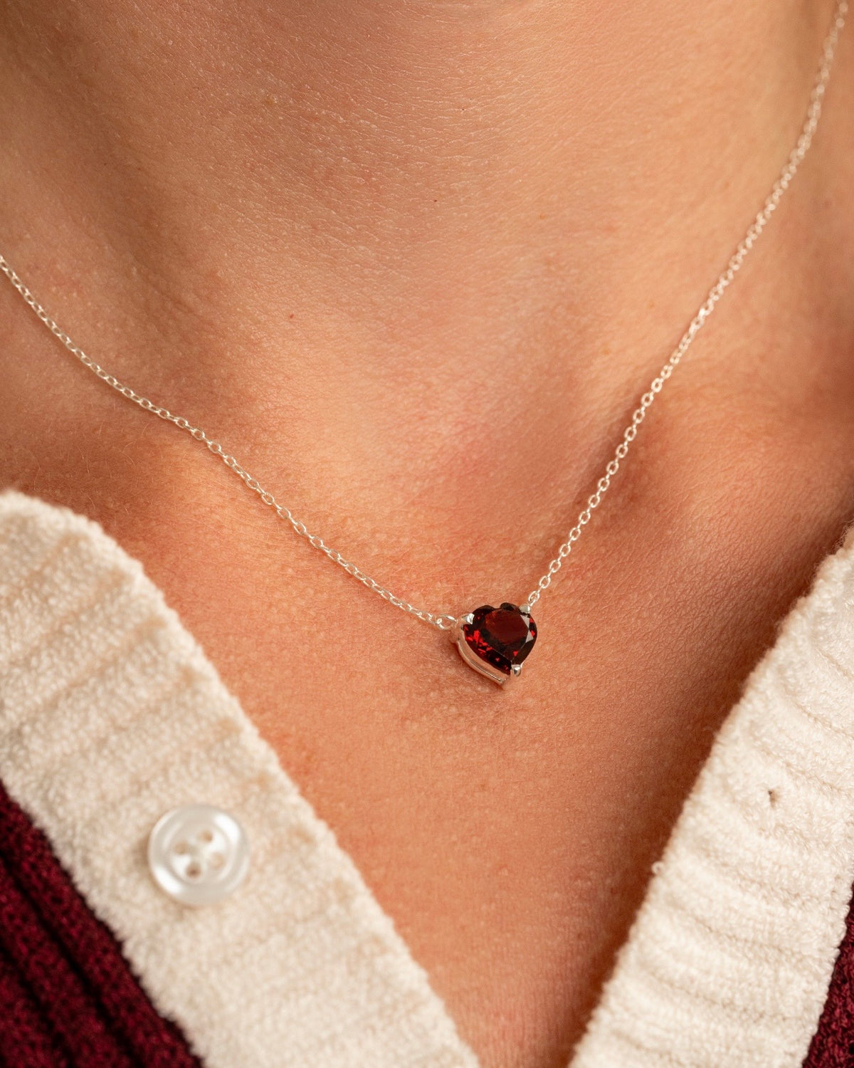 Necklace Heart with Garnet Silver