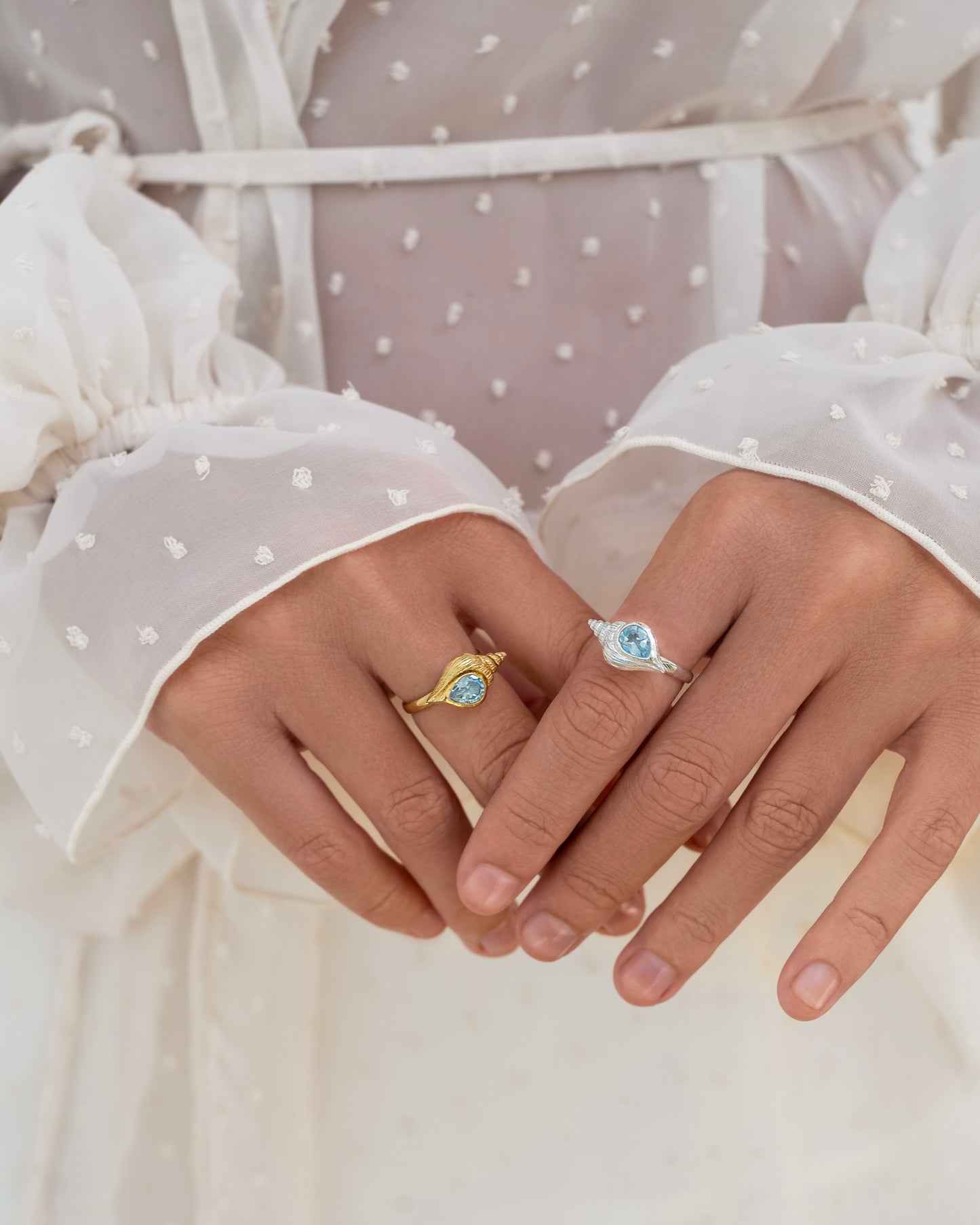 Ring spiral shell with Blue topaz Silver