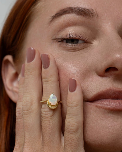 Crescent Opal Ring Gold Plated