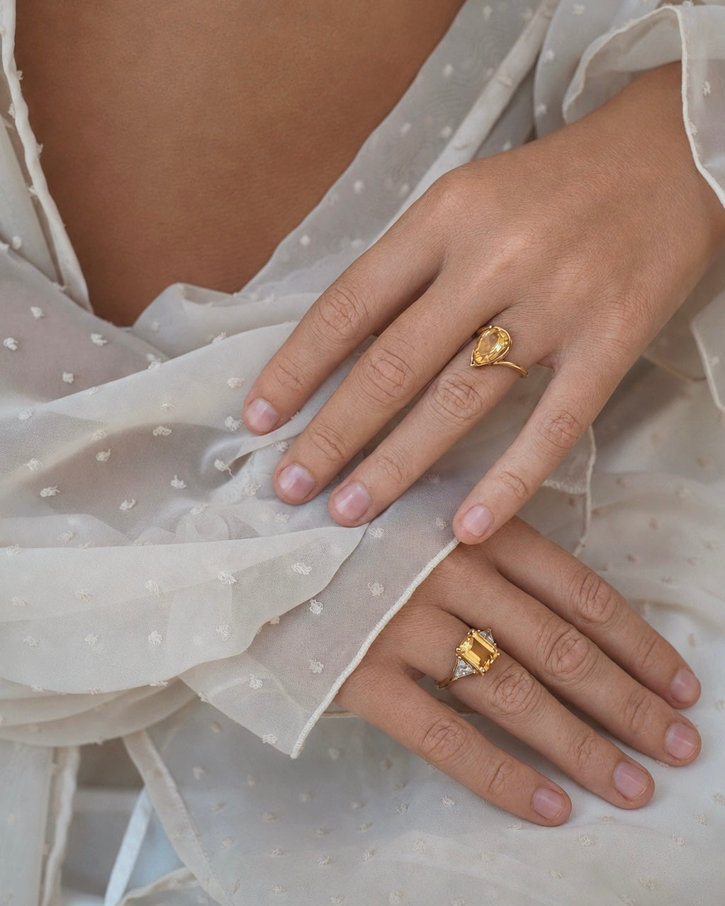 Ring with Pear citrine Gold plated