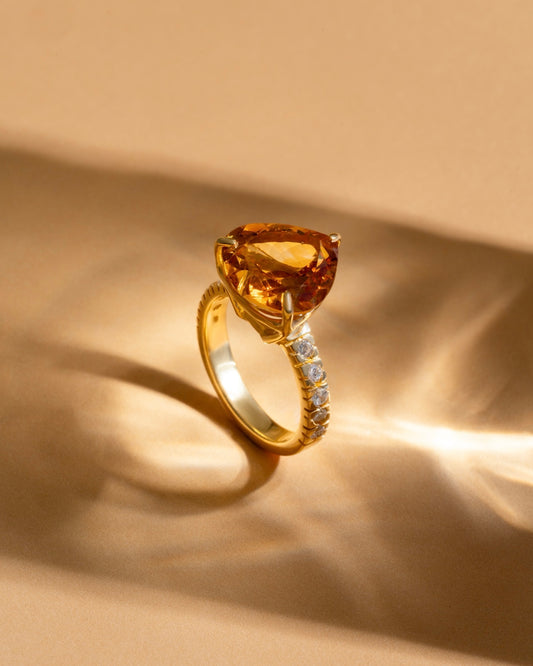 Ring Princess with Citrine Gold plated