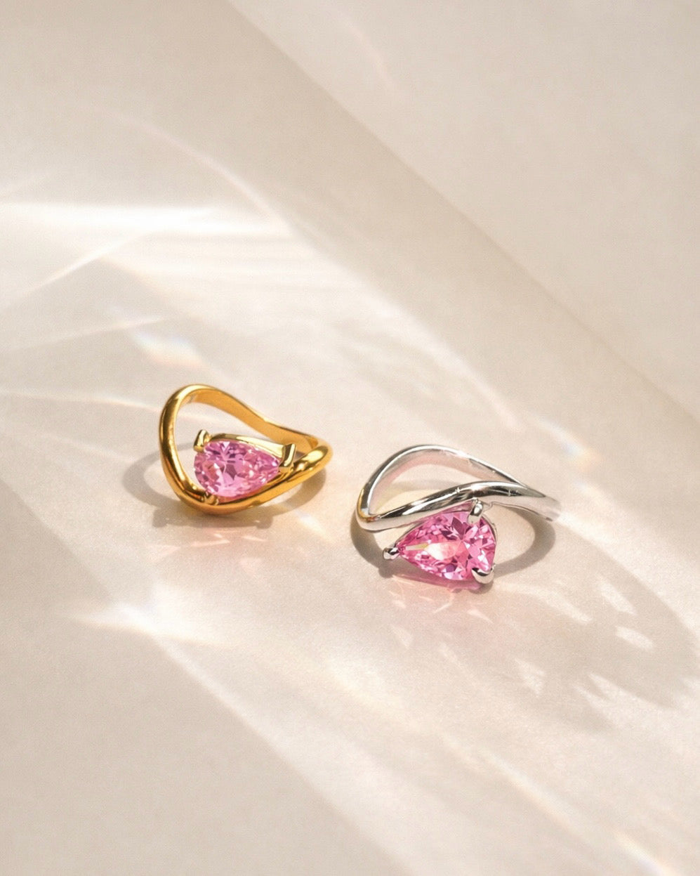Ring pear with Pink zircon silver