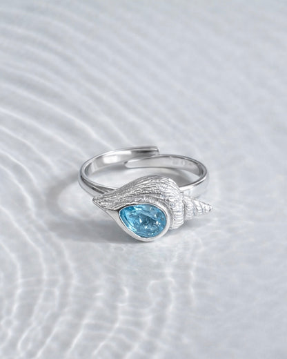 Spiral Shell Blue Topaz Ring Silver
