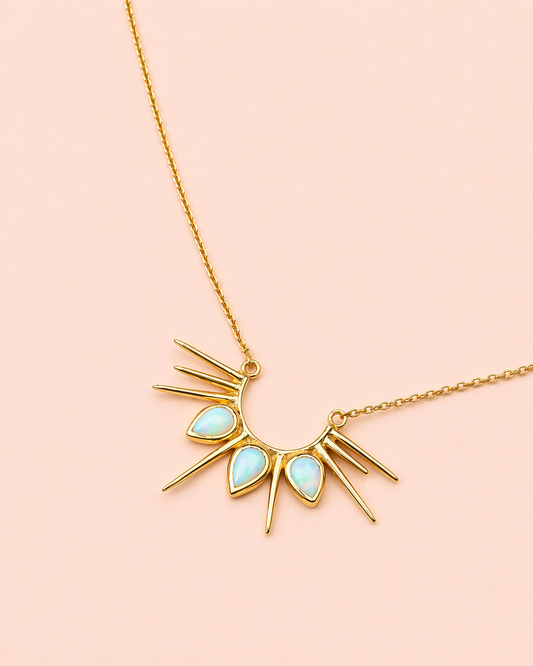 Necklace Half Sun with Opals Gold Plated