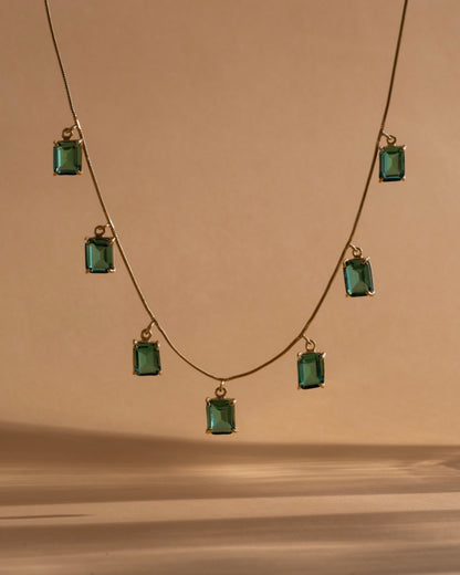 Necklace with 7 stones of green quartz, handcrafted jewelry by Celestera in Bali