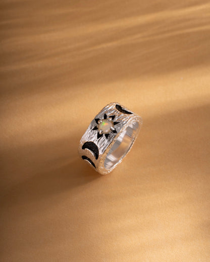 Moon Phases Opal Ring Silver, handcrafted jewelry by Celestera in Bali