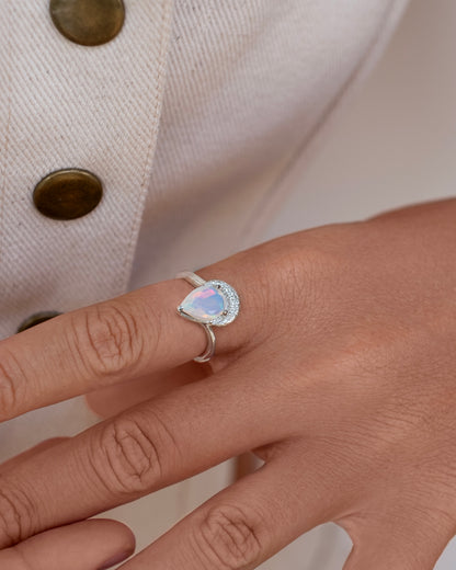 Crescent Opal Ring Silver