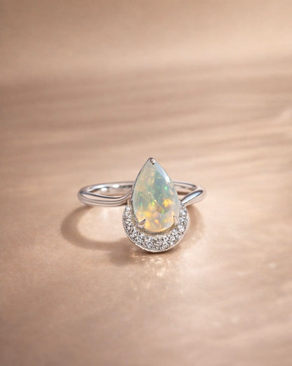 Crescent Opal Ring Silver, handcrafted jewelry by Celestera in Bali