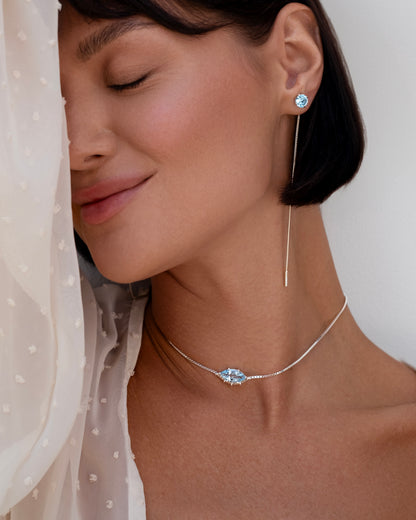 Marquise Blue Topaz Necklace, handcrafted jewelry by Celestera in Bali