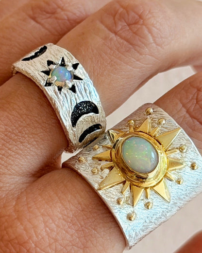 Moon Phases Opal Ring Silver