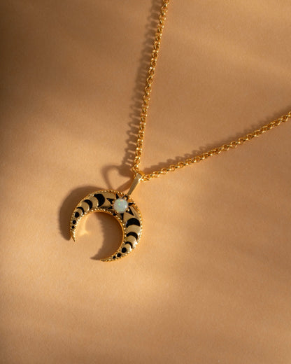 Crescent Moon Phases Opal Necklace Gold Plated, handcrafted jewelry by Celestera in Bali