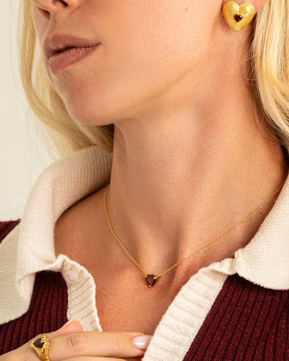 Necklace Heart with Garnet Gold