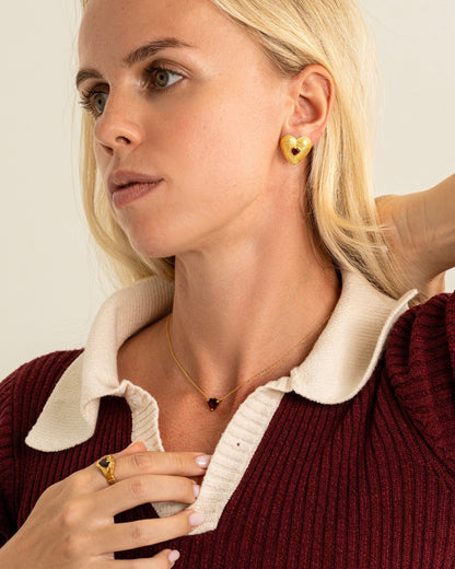 Necklace Heart with Garnet Gold