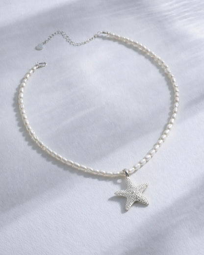 Necklace pearl with sea star, handcrafted jewelry by Celestera in Bali