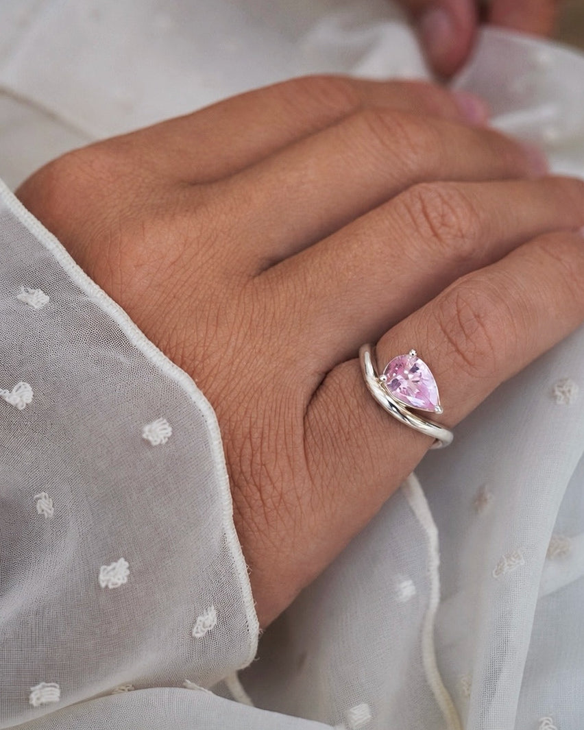 Ring pear with Pink zircon silver
