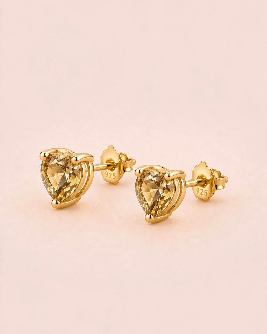 Earrings Hearts with Citrine gold plated