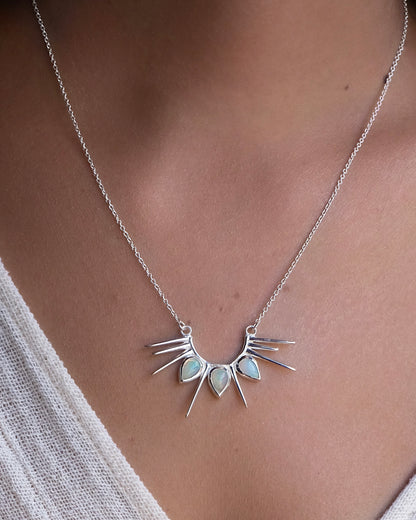 Half Sun Opal Necklace Silver, handcrafted jewelry by Celestera in Bali