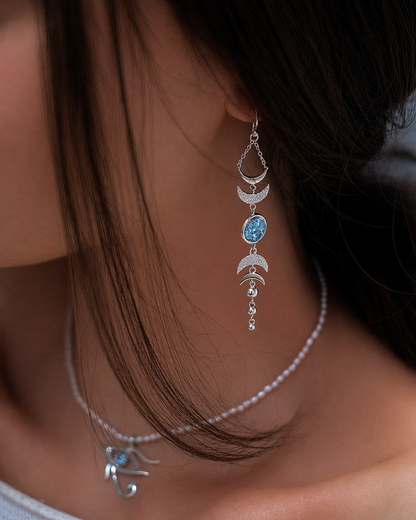 Earrings Moon Phases Blue Topaz