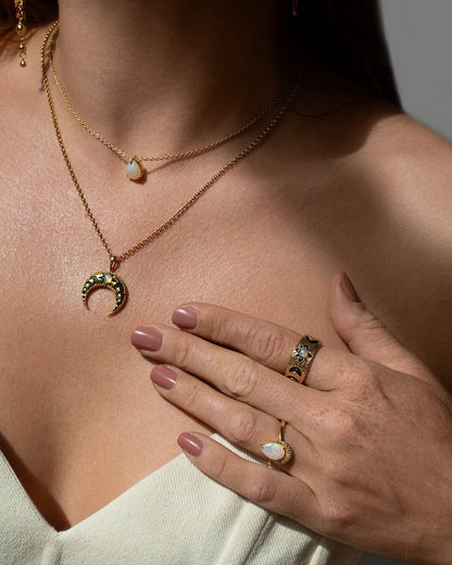 Crescent Opal Ring Gold Plated