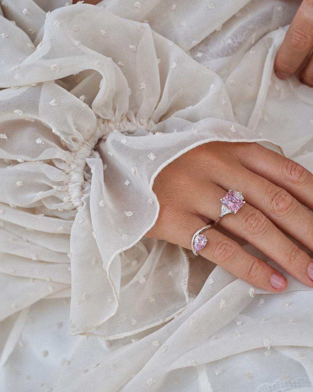 Ring pear with Pink zircon silver