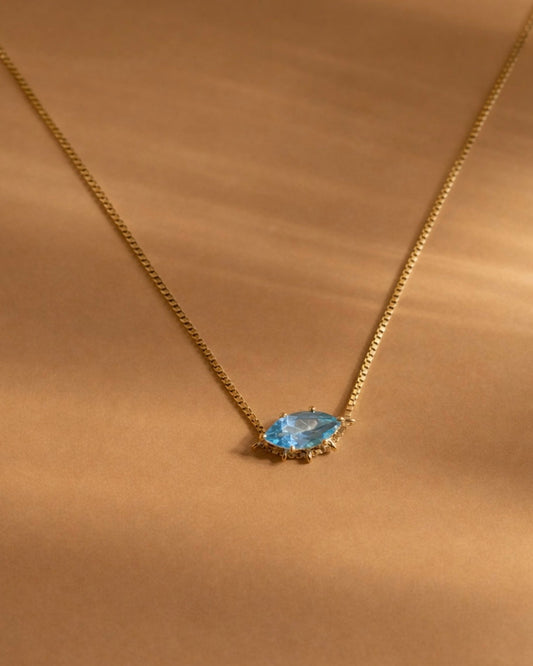 Necklace with Marquise blue topaz gold plated